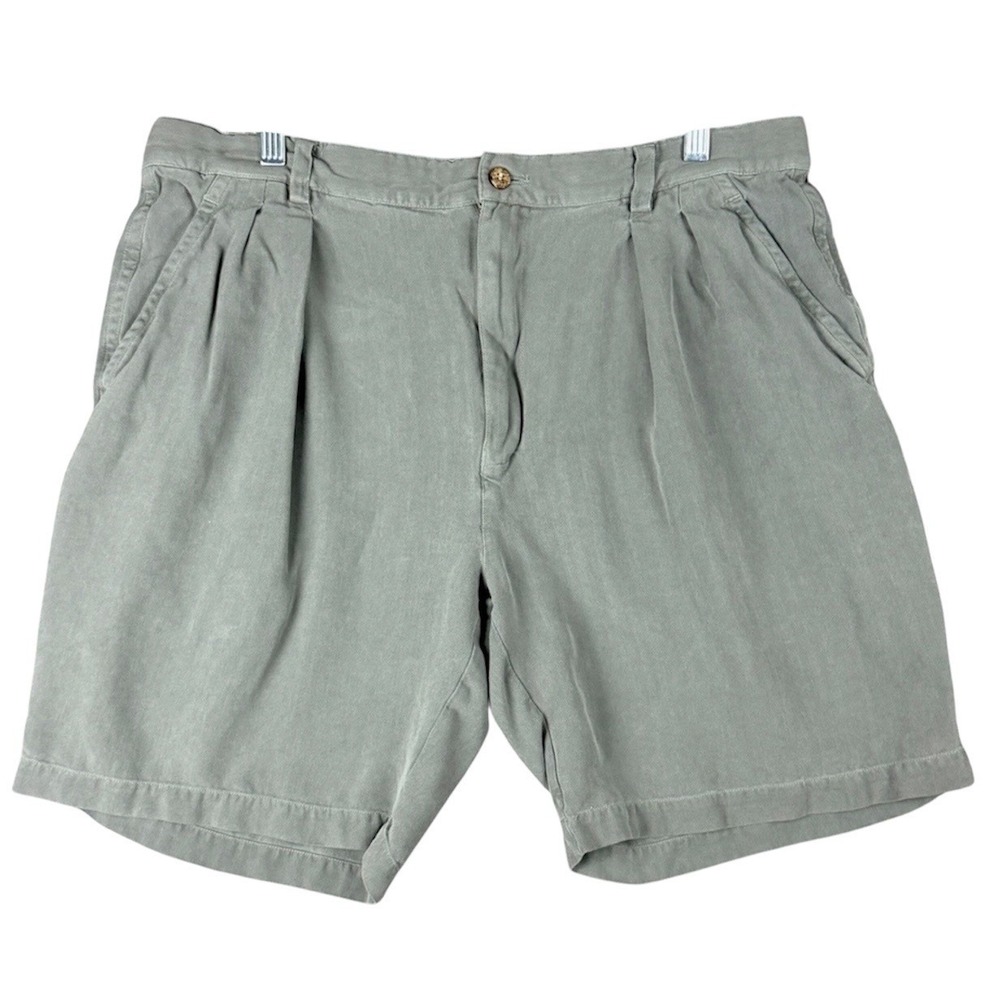 Tommy Bahama Relax Mens Size 38 100% Silk Pleated Shorts Sage‎ Green Herringbone